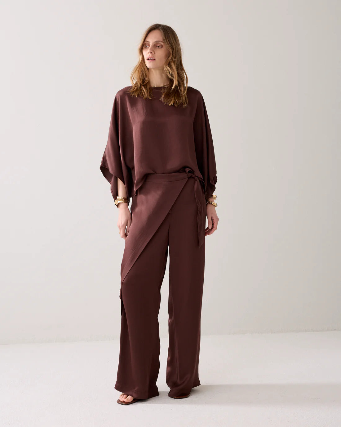 Summum Wide Leg Crossover Trousers with Crossover Detail