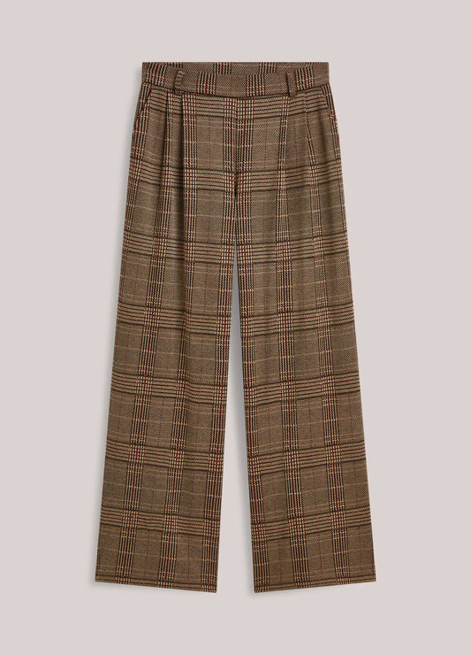 Summum Wide Leg Trousers in Plaid Jacquard