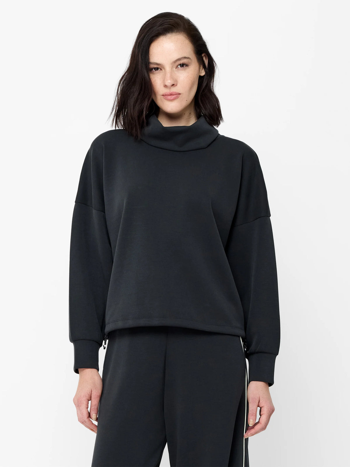 French Connection Wren Dark Grey Funnel Neck Toggle Hem Sweatshirt