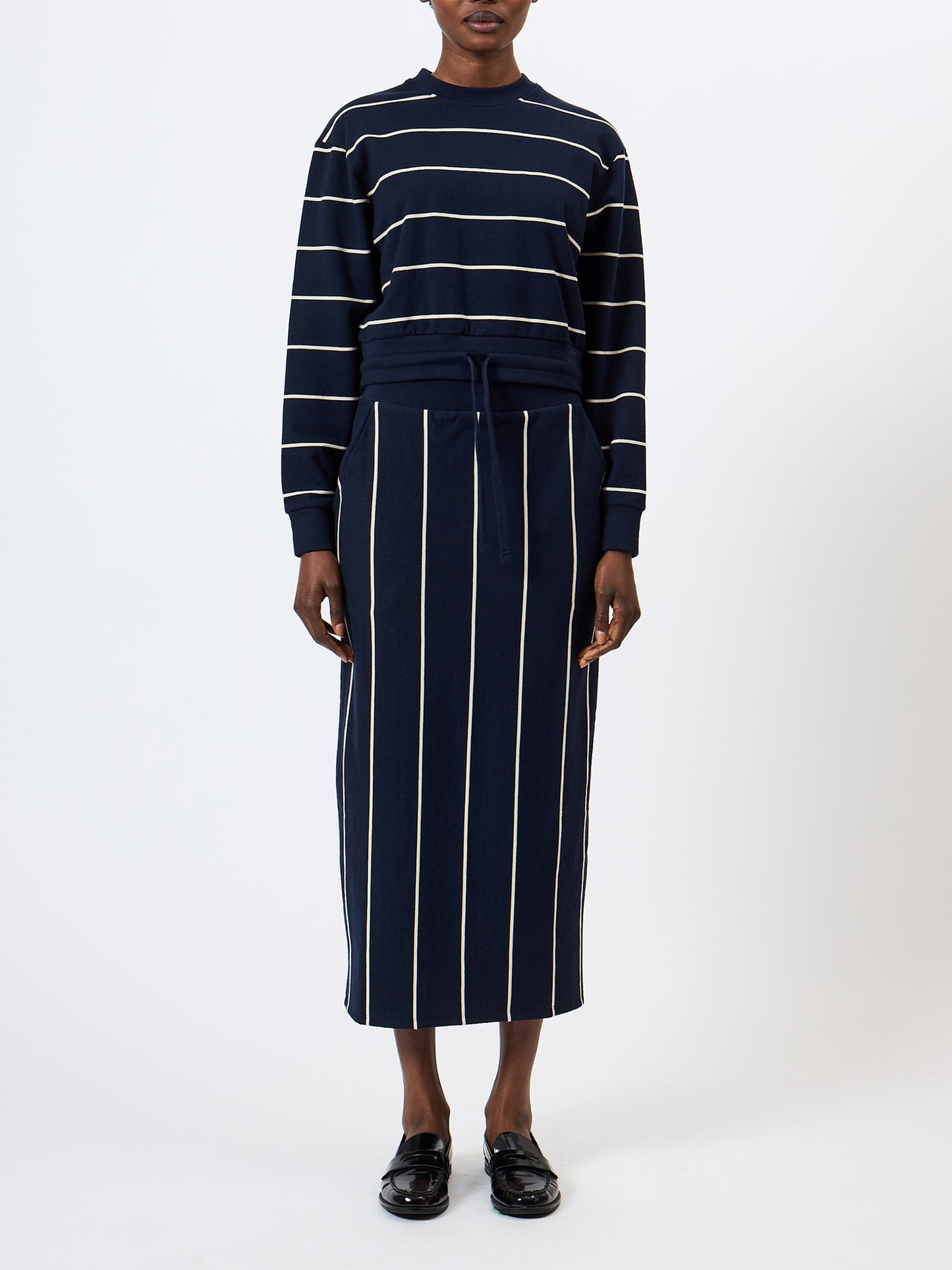 French Connection Sunday Sweat Striped Midi Skirt