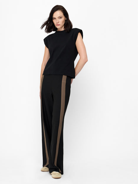 French Connection Veda Black Contrast Stripe Wide Leg Trousers