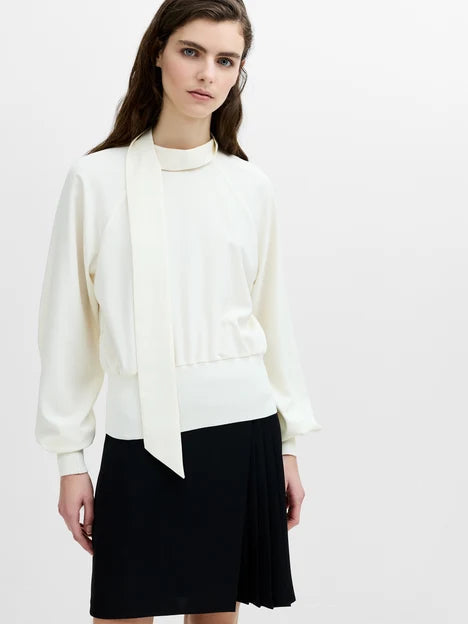 French Connection Krista Cream Scarf Neck Fitted Top
