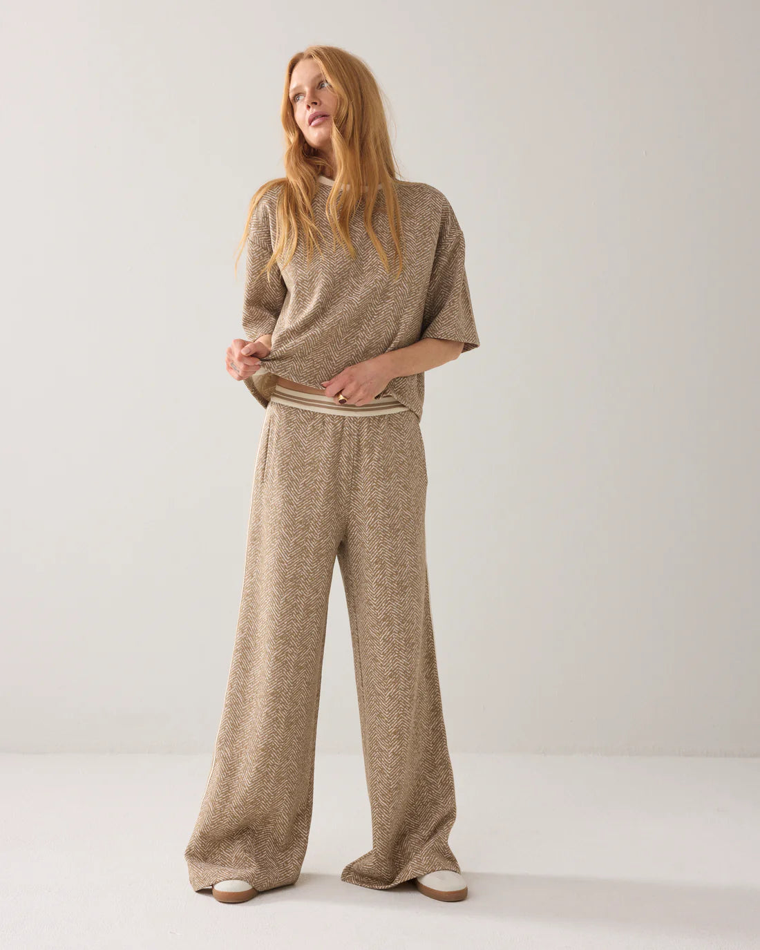 Summum Wide Leg Herringbone Trousers