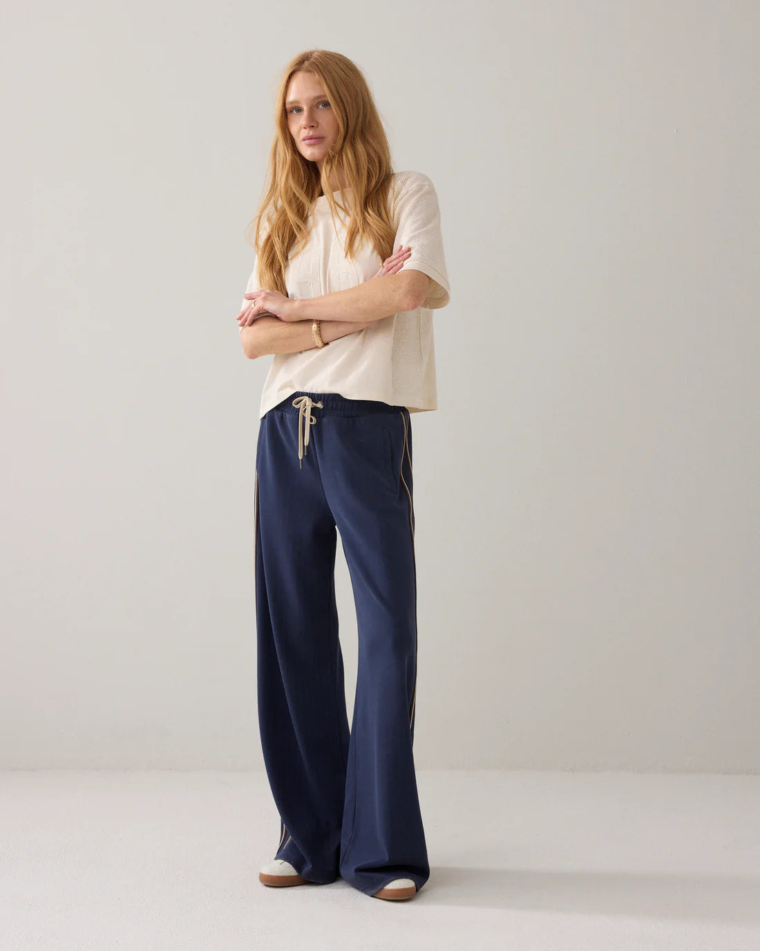 Summum Pinstripe Trousers in Scuba Fabric