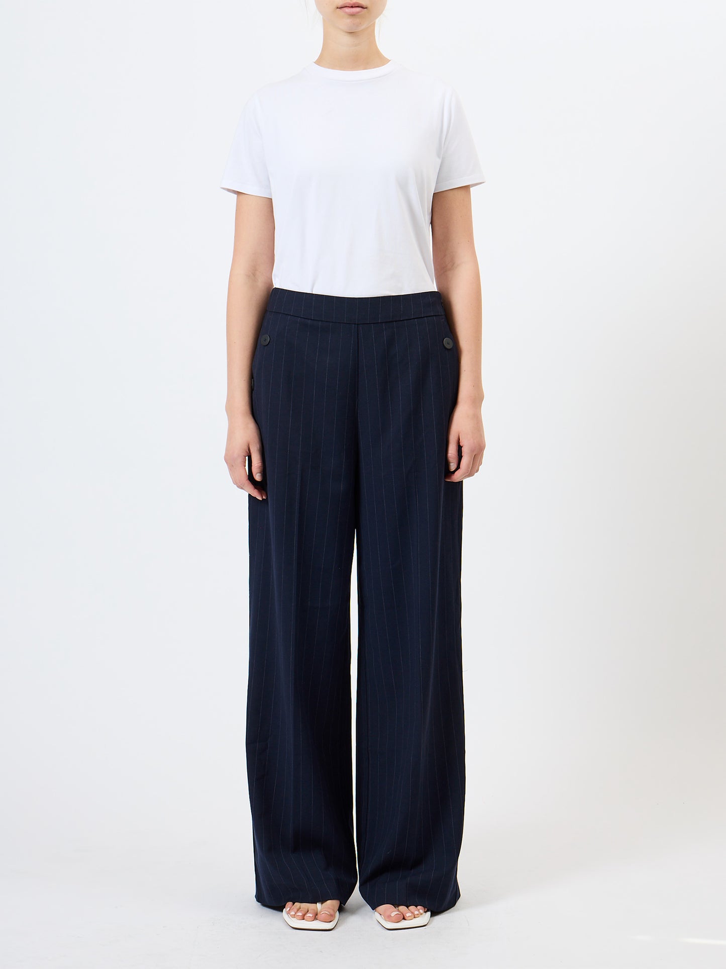 French Connection Alia Pinstripe Button Detail Wide Leg Trousers