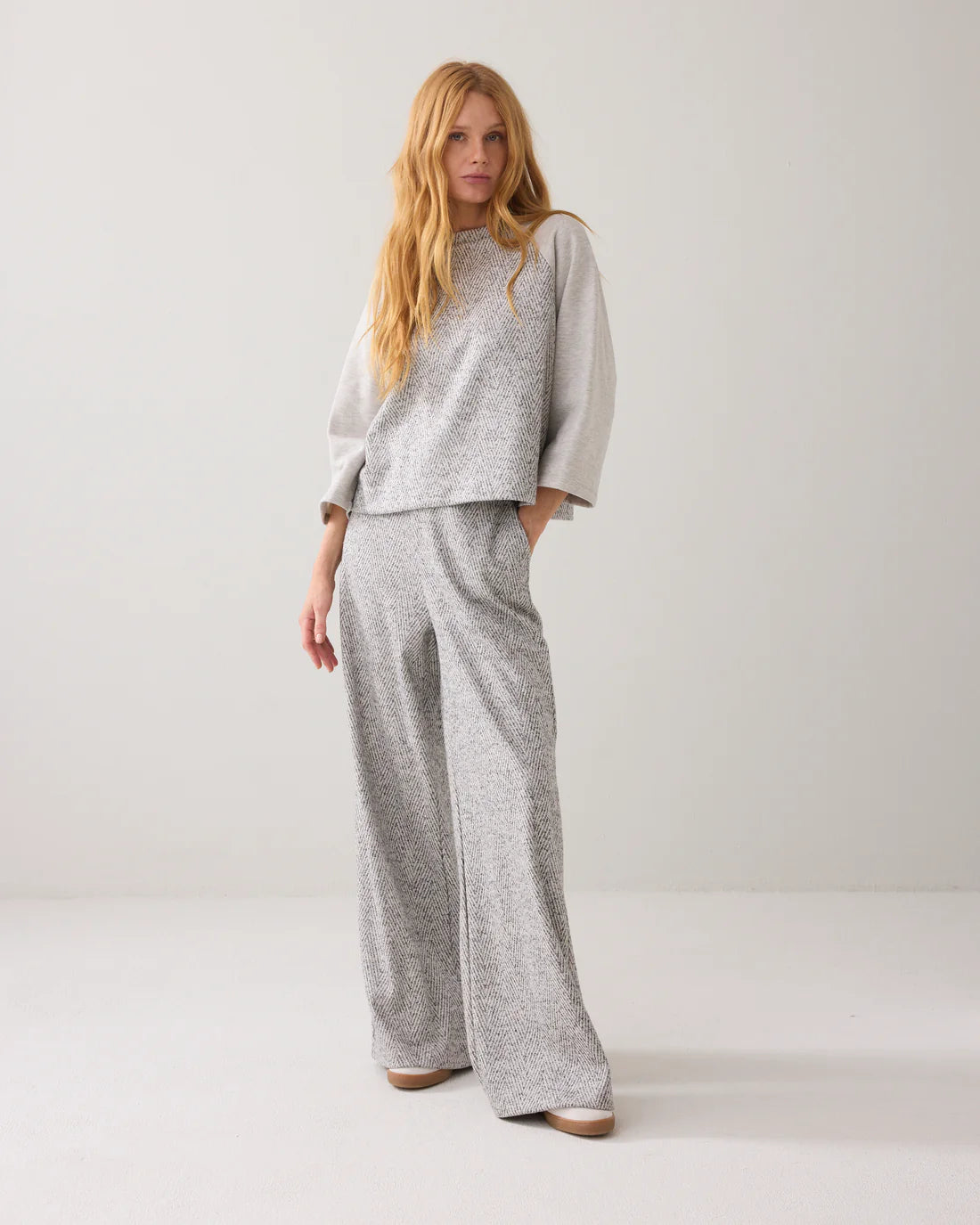 Summum Wide Leg Herringbone Jacquard Trousers