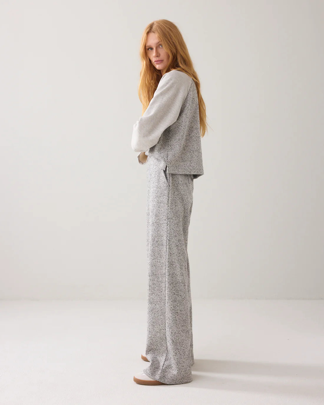 Summum Wide Leg Herringbone Jacquard Trousers