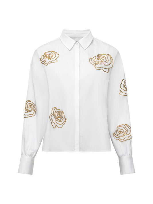 French Connection Alexis Cotton Flower Embellished Shirt