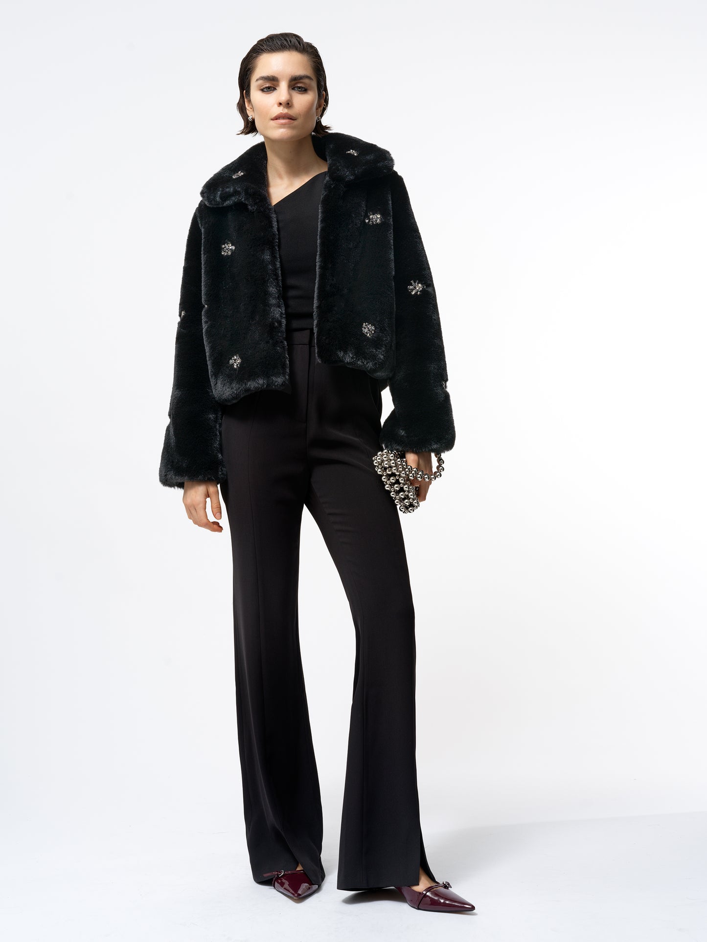 French Connection Theresa Faux Fur Diamanté Short