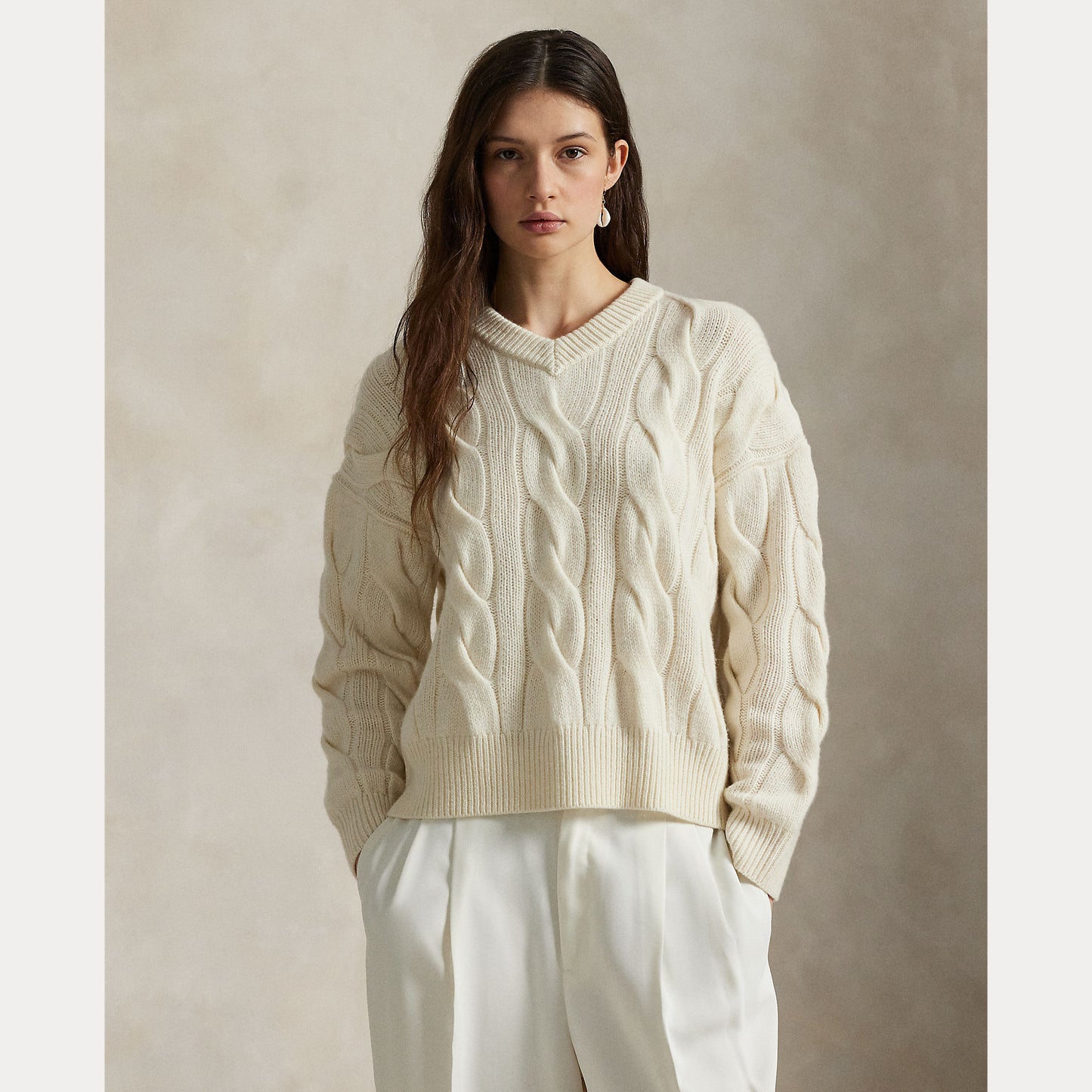 Polo Ralph Lauren Cable-Knit Wool-Cashmere V-Neck Jumper