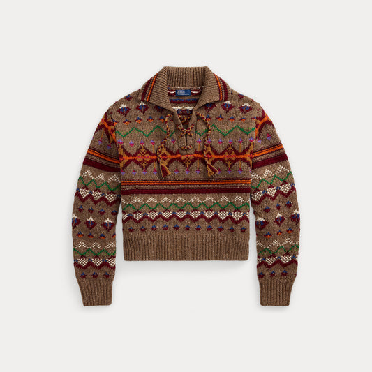 Polo Ralph Lauren Fair Isle Lace-Up Wool Sweater