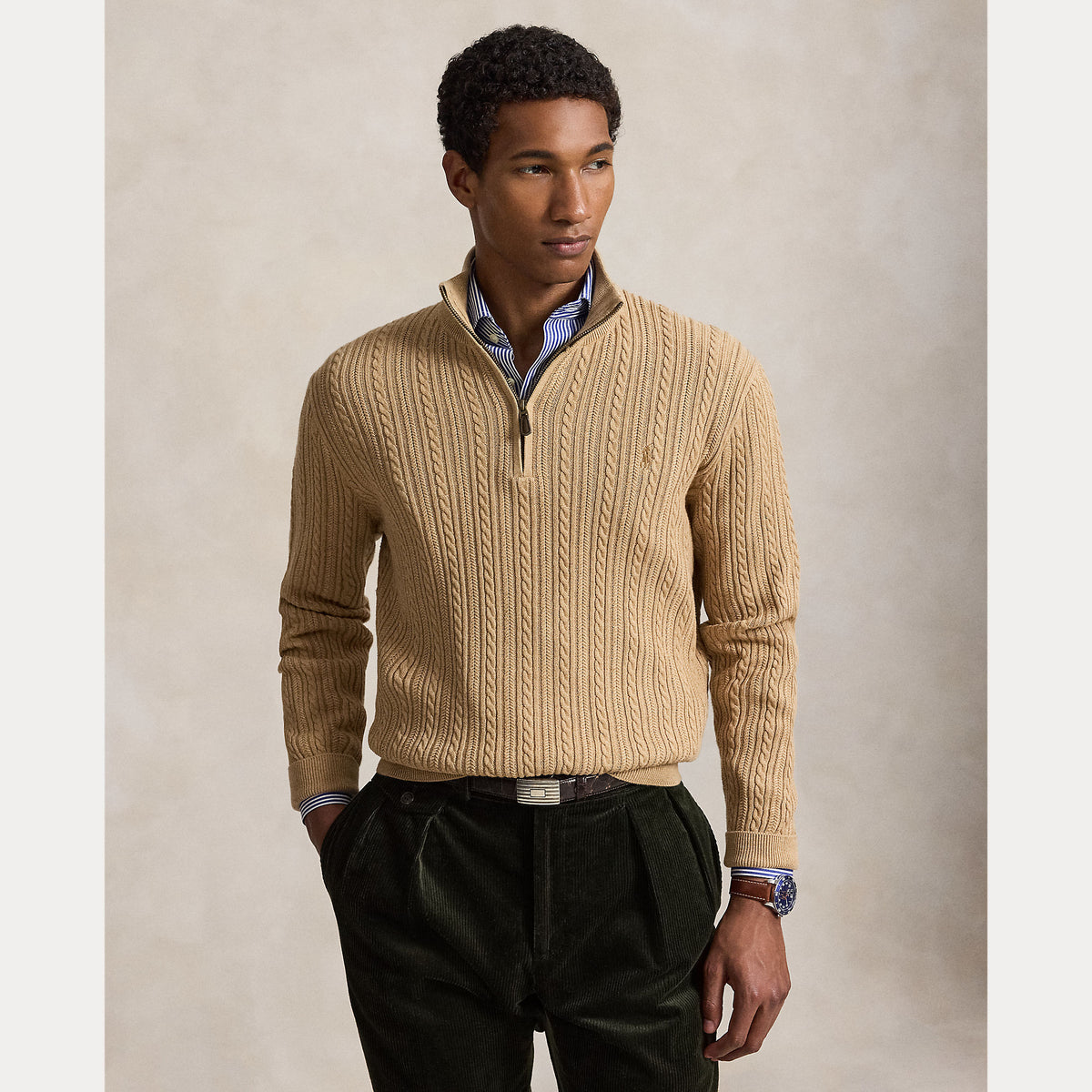 Polo Ralph Lauren Cable Knit Cotton Mockneck Sweater