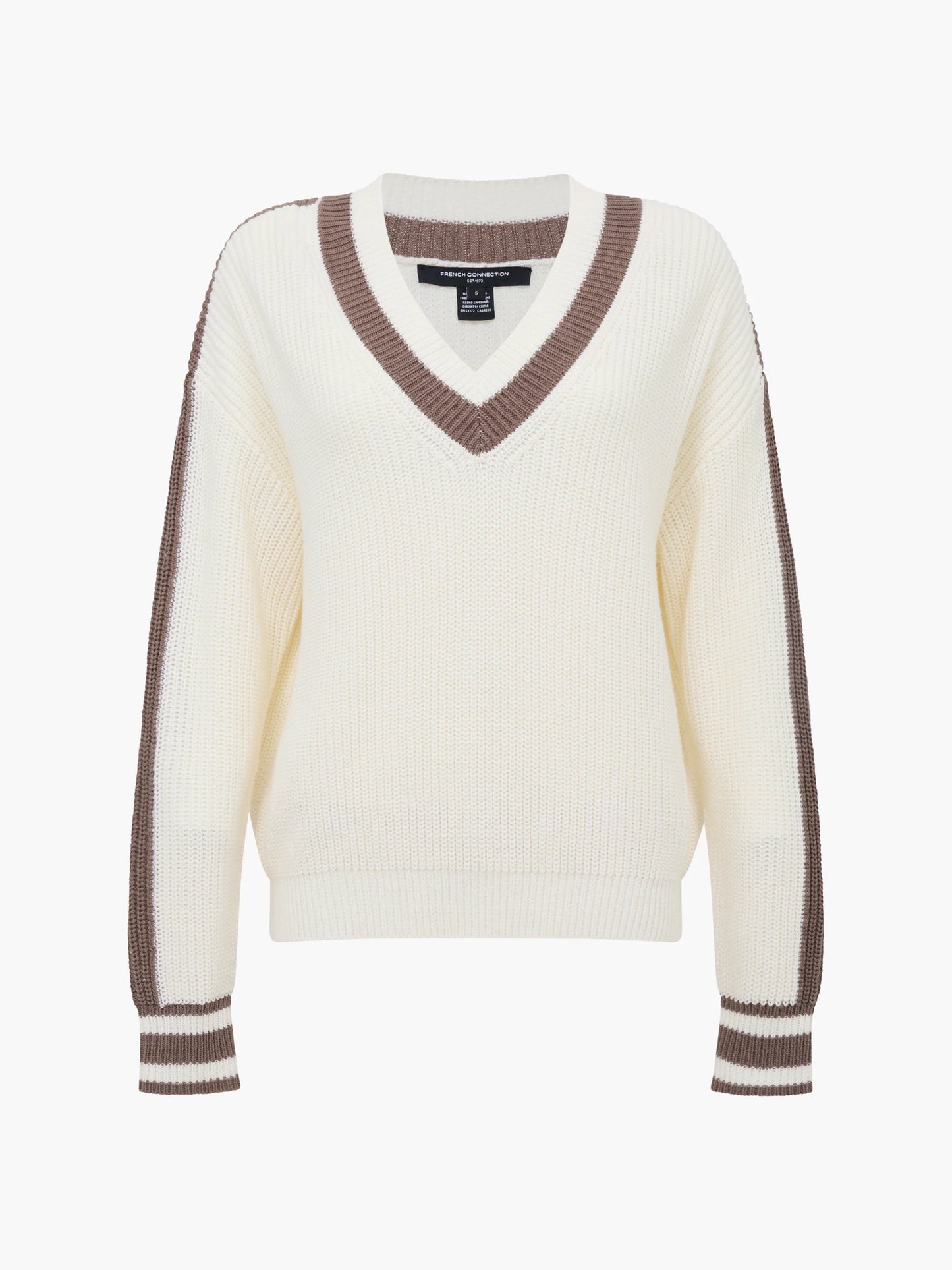 French Connection Varli Knit Varsity V Neck Jumper
