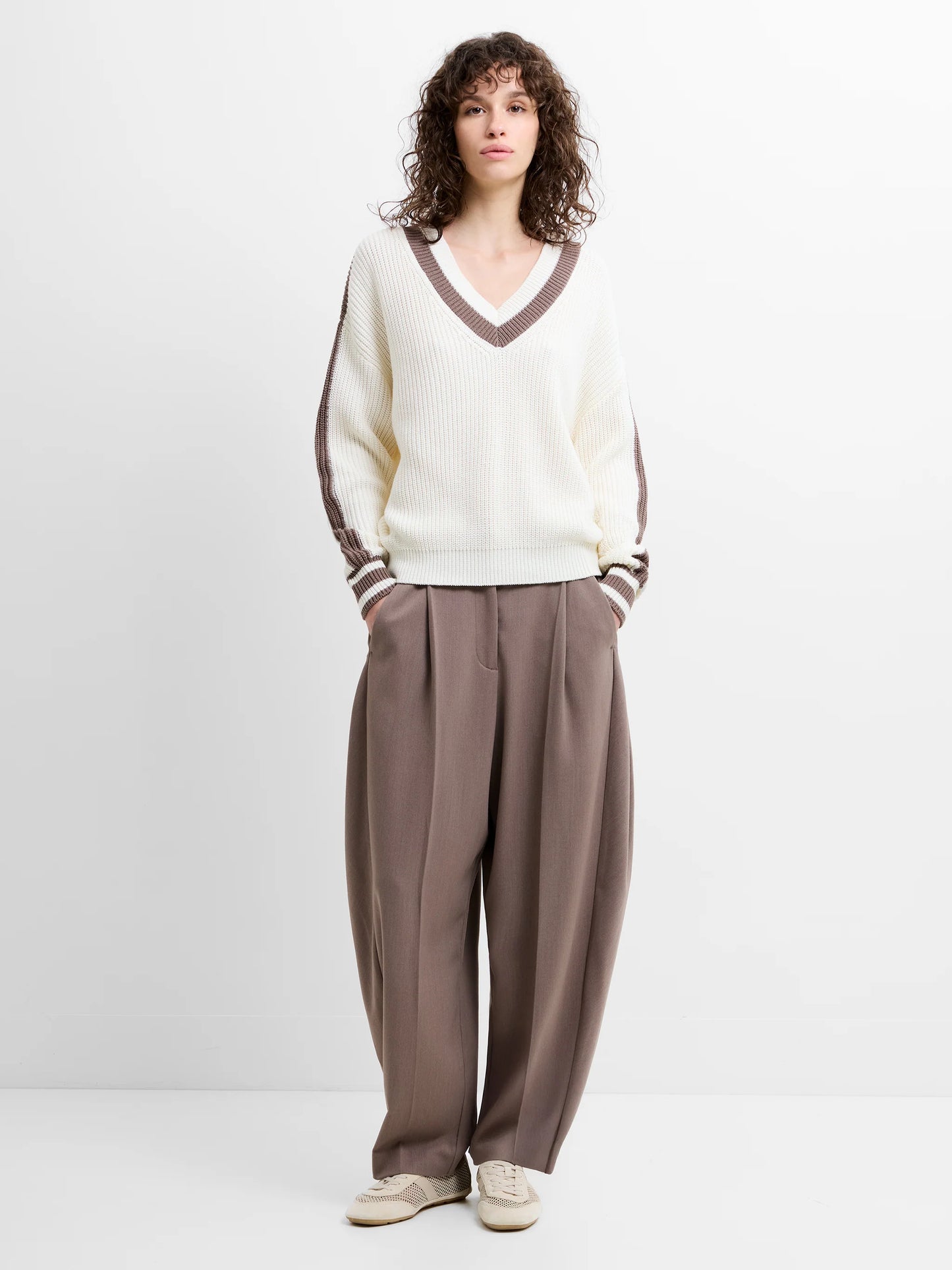 French Connection Varli Knit Varsity V Neck Jumper